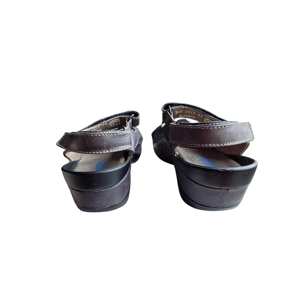 Wolky Womens EU 38 Grey Blue Leather Comfort Sandals Adjustable Walking